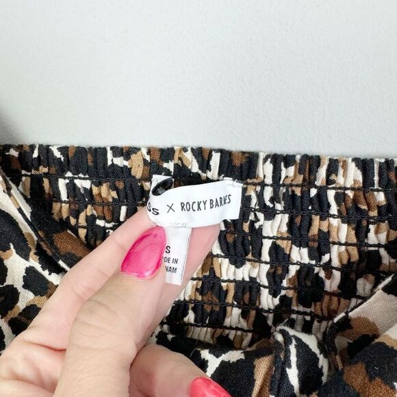 EXPRESS X ROCKY BARNES | Linen Blend Leopard Bow Front Crop Top Women’s Size S - Picture 6 of 11